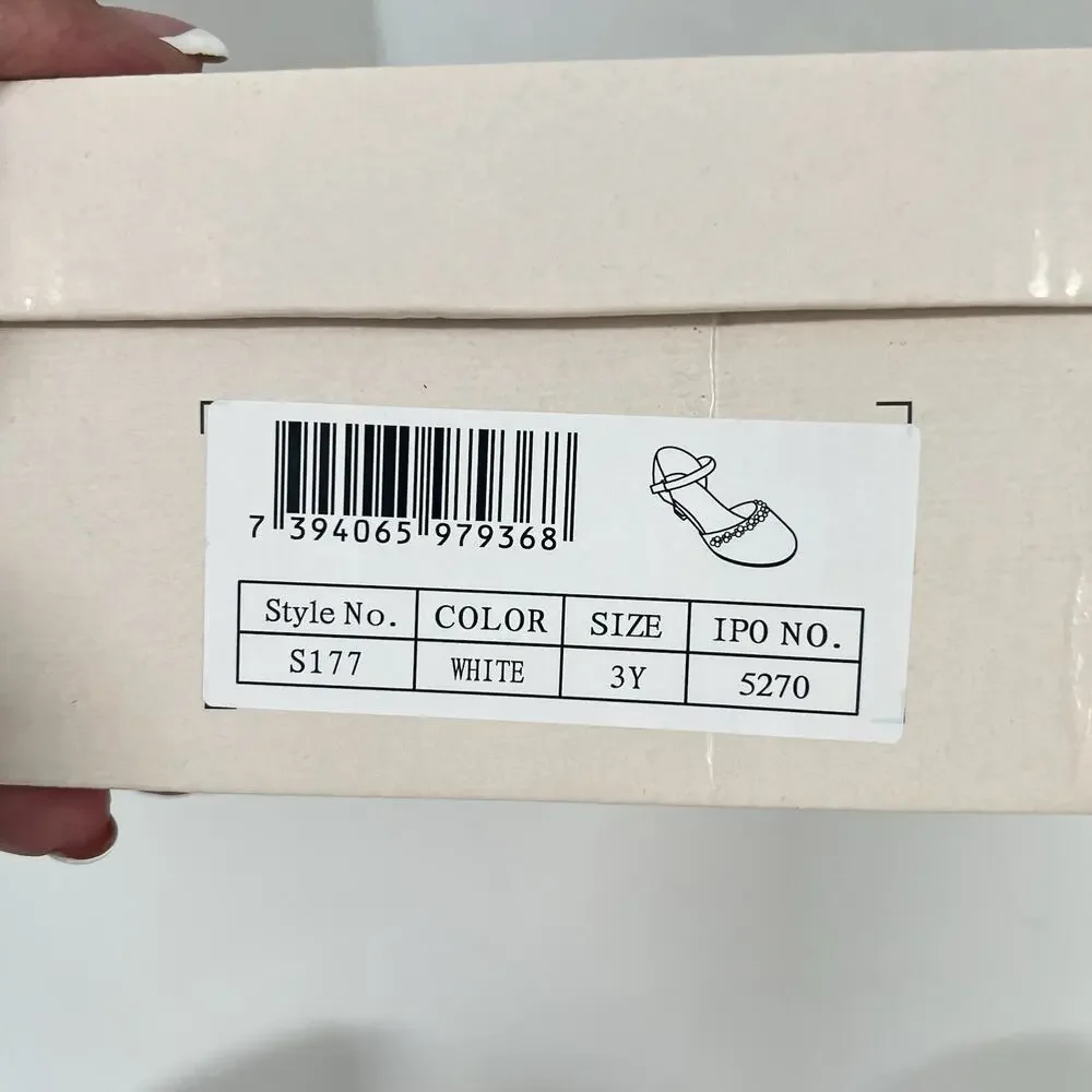 Tip Top Kids White Patent Mary Jane Shoes - Rhinestone Strap - Girls Size 3Y NEW
